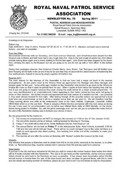 Preview of newsletter 70 spring 2011