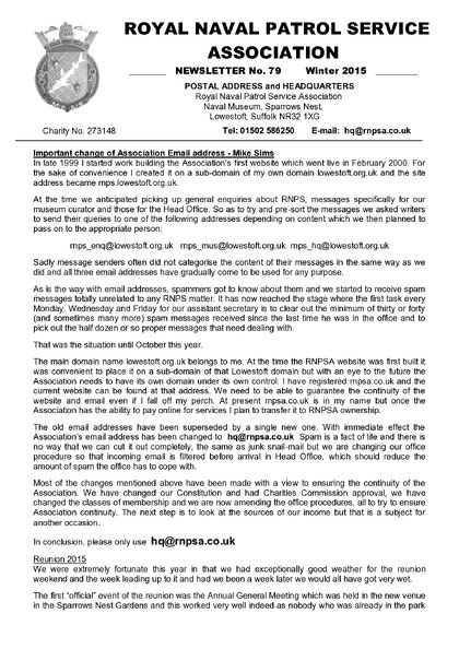 Preview of newsletter 79 winter 2015