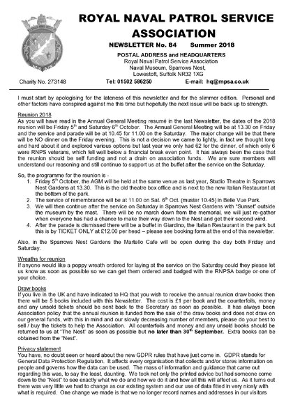 Preview of newsletter 84 summer 2018
