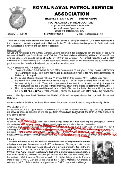 Preview of newsletter 86 summer 2019-2